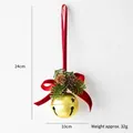 Golden metal Christmas bell with red velvet bow and pine cones, 10cm diameter - Gold Pine Cone Bell