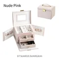 Three-layer nude pink jewelry box with vanity mirror and multi-compartment storage - Nude Pink