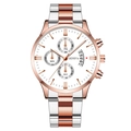 Business quartz watch with rose gold and silver band and white three-eye dial - White Dial Two Tone Rose Gold Silver Band (Fork Lug Version)