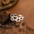 Minimalist silver irregular hollow heart open ring in polished stainless steel finish - Adjustable Open / Steel