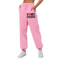 Pink high-waisted joggers for women with I Heart My Boyfriend heart print on leg - S / Bottoms / Pink