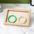 Walnut wood jewelry tray with beige velvet lining displaying jade bracelets - White Wood/Beige