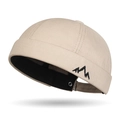 Beige Docker-Mütze aus Baumwolle mit schwarzer Bergstickerei und verstellbarem Gurt - Beige