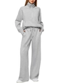 Women's grey two-piece set featuring a half-zip sweatshirt and wide-leg joggers on model - Light Gray