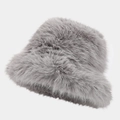 Close-up of the thick grey faux fur texture and soft material of the winter bucket hat - M (56-58cm) / Gray