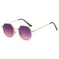 Octagonal gold metal frame sunglasses with purple to pink gradient lenses - Gold Frame Gray Pink Lens