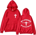 Vue avant et arrière du sweat à capuche chrétien rouge avec croix et texte biblique - Rouge