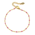 Bohemian stainless steel gold chain bracelet with vibrant pink beads and lobster clasp - Gold Rose Pink