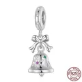 S925 sterling silver Christmas bell pendant with snowflake engraving and bow detail - Bell