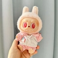 Pink rabbit-ear hoodie outfit for plush doll with cute heart-shaped pupils - Student Id Pink School Uniform / First And Second Generation Keychains Are Compatible With La Cloth Dolls. Dolls Not Included.