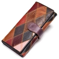 Portefeuille femme en cuir véritable avec patchwork multicolore et rabat boutonné - Patchwork de Diamants en Cuir Ciré à l'Huile 4202