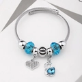 Silver open bangle with blue beads, sparkling heart and swan charms for women - C1-015 Blue