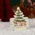 Christmas greeting card with cartoon tree and gold foil detail on white faux fur - Christmas Tree