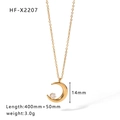 Golden crescent moon necklace with round zircon stone on delicate adjustable chain - Moon Zircon Style (HF-X2207)