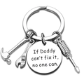 Silver stainless steel tool keychain with hammer, wrench, screwdriver for Father's Day gift - Father / 30mm Tag / Silver