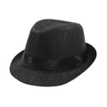 Cappello fedora classico in paglia nera per uomo e donna con nastro decorativo in tinta - Taglia Adulto (58cm) / Paglia-Nero