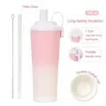 Rosafarbener 830ml Isolierbecher mit Keramikbeschichtung, Magnetgriff und Tritan-Strohhalm - 830ml / Hellrosa Verlauf