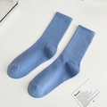 Dark blue cotton ribbed crew socks in candy color with high elasticity for sports and casual wear - One Size / Denim Blue