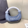 Modern acrylic half-moon handbag with blue-black gradient and glossy marble texture - Black