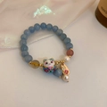 19# Blue Lucky Cat Fu Tag Beaded Bracelet