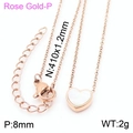 Rose gold stainless steel necklace with a heart-shaped white shell pendant and adjustable chain - Rose Gold Necklace (KN233766-K)