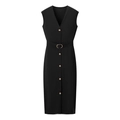 Vestido midi negro sin mangas con cuello en V, botones dorados y cinturón a juego - S / Negro