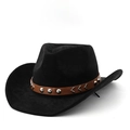 Chapeau de cowboy en daim noir classique avec bande en cuir et rivets argentés élégants - M (56-58cm) / Noir