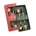 Christmas stainless steel cutlery set with Santa and tree charms in a red gift box - Gold [2PCS] Santa/Round Tree