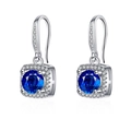 S925 silver hook earrings with deep blue square cut gemstone and white halo stones - Sapphire Blue Diamond One-carat Square Earrings Led-122