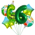 Detailed set of dinosaur themed 6th birthday party balloons with green dino and number 6 - Dino Birthday Set 6