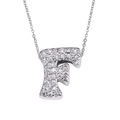 Silver cursive letter F necklace with pavé zircon crystals on a delicate chain - Letter F / Silver