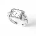 Zilveren vierkante ring in horlogestijl met witte wijzerplaat en kristallen inleg - Square Dial / Wit
