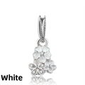 Silver cherry blossom flower charm with white enamel and sparkling diamond crystal accents - White Cherry Blossom Rhinestone