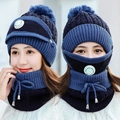 3-piece winter set with knitted hat, neck gaiter, and mask featuring a breathing valve - Navy Blue
