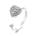 Silver rotatable anxiety ring with heart-shaped zircon gemstone in adjustable open style - Heart Spinner