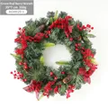 Christmas wreath with green needles, red berries, pinecones and plaid bows, 35x7 cm - 35CM Wreath