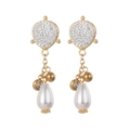 Pendientes bohemios de oro con pavé de diamantes y una gran perla en forma de pera - Oro Blanco Diamante de Imitación Perla