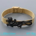 Bracciale panther mesh nero e oro con cinturino regolabile in acciaio inossidabile - Stile Pantera Nera con Maglia Oro (KB205386-JR)
