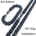 Schwarzes Byzantiner-Set aus Edelstahl mit Halskette und Armband für Herren - Set mit schwarzen Zirkonia