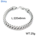 Men's silver stainless steel wheat chain bracelet with lobster clasp 220mm long 6mm wide - Silver Wheat Chain-220mmx6mm(KB139963-K)