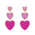 Orecchini a cuore con sfumatura rosa e glitter con tre pendenti a forma di cuore - Tripli Cuori a Strati (H-182) / Rosa (H-182)