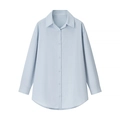 Women's light blue long sleeve linen shirt with classic collar and button-up front design - S / Shirt Top