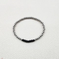 Detail of handmade elastic bracelet with silver steel beads and black faceted crystals - Silver Black Faceted Beads 4mm (YB-1012BLK-4mm)