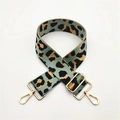 Close-up of leopard print woven bag strap with adjustable buckle and gold metal hooks - Matcha Green