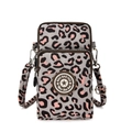 Pink leopard print crossbody mobile phone bag with double zippers and strap - Light Gray Leopard