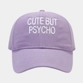 Detail of lavender cotton baseball cap with white CUTE BUT PSYCHO embroidery text - Light Purple