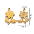 Detailed size specifications of a gold rose pendant for DIY jewelry making and crafts - Sunflower 2 / Gold