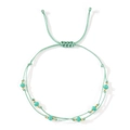 Adjustable woven mint green bracelet with turquoise crystal beads and golden metal accents - Mint Green