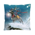Detailed close-up of Christmas reindeer cushion cover with festive lantern and ribbon design - Snowy Night Reindeer (QJB6665) / 45x45cm Single-sided