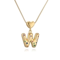 18K gold plated necklace featuring a colorful zircon inlaid letter W pendant - Letter W